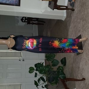 XL rainbow lips neon graffiti splatter spaghetti strap maxi tank scoop pock…